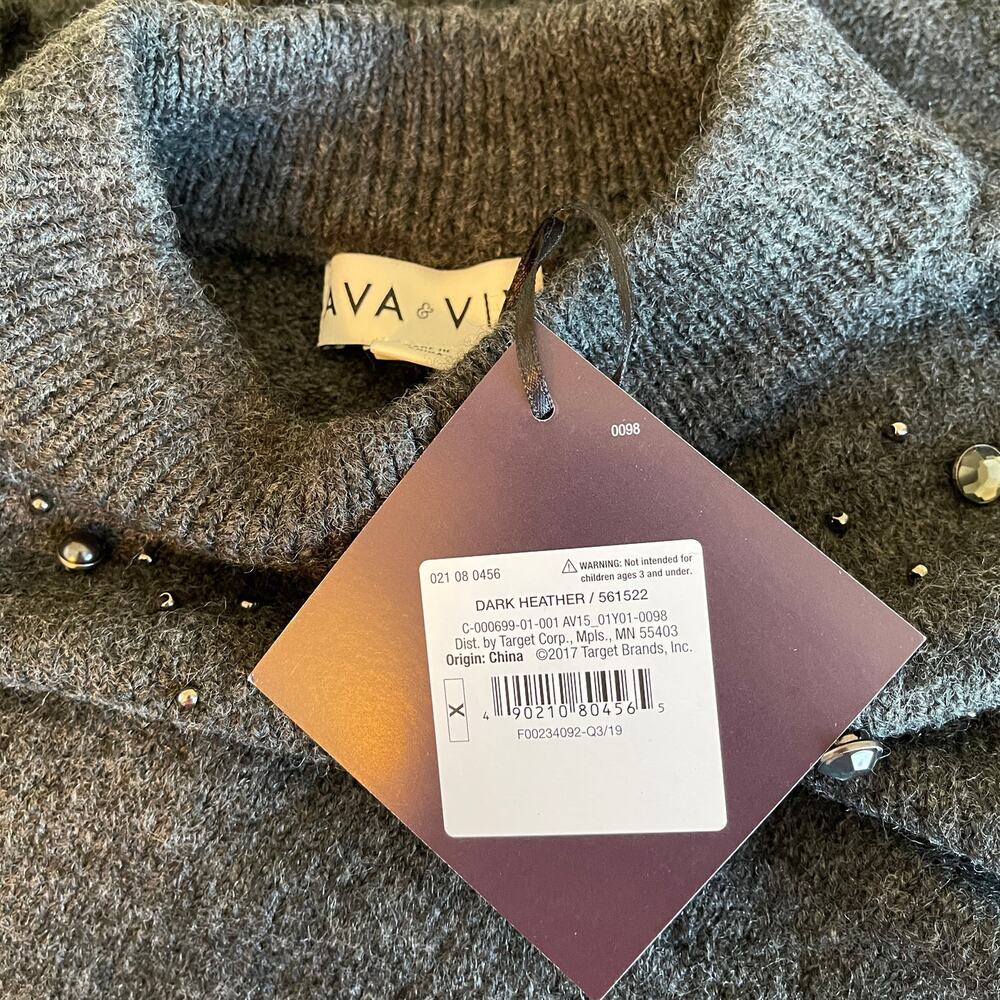 Ava & Viv Dark Heather Pullover Sweater Front Beads Decorations Plus Size 14W - Picture 6 of 7